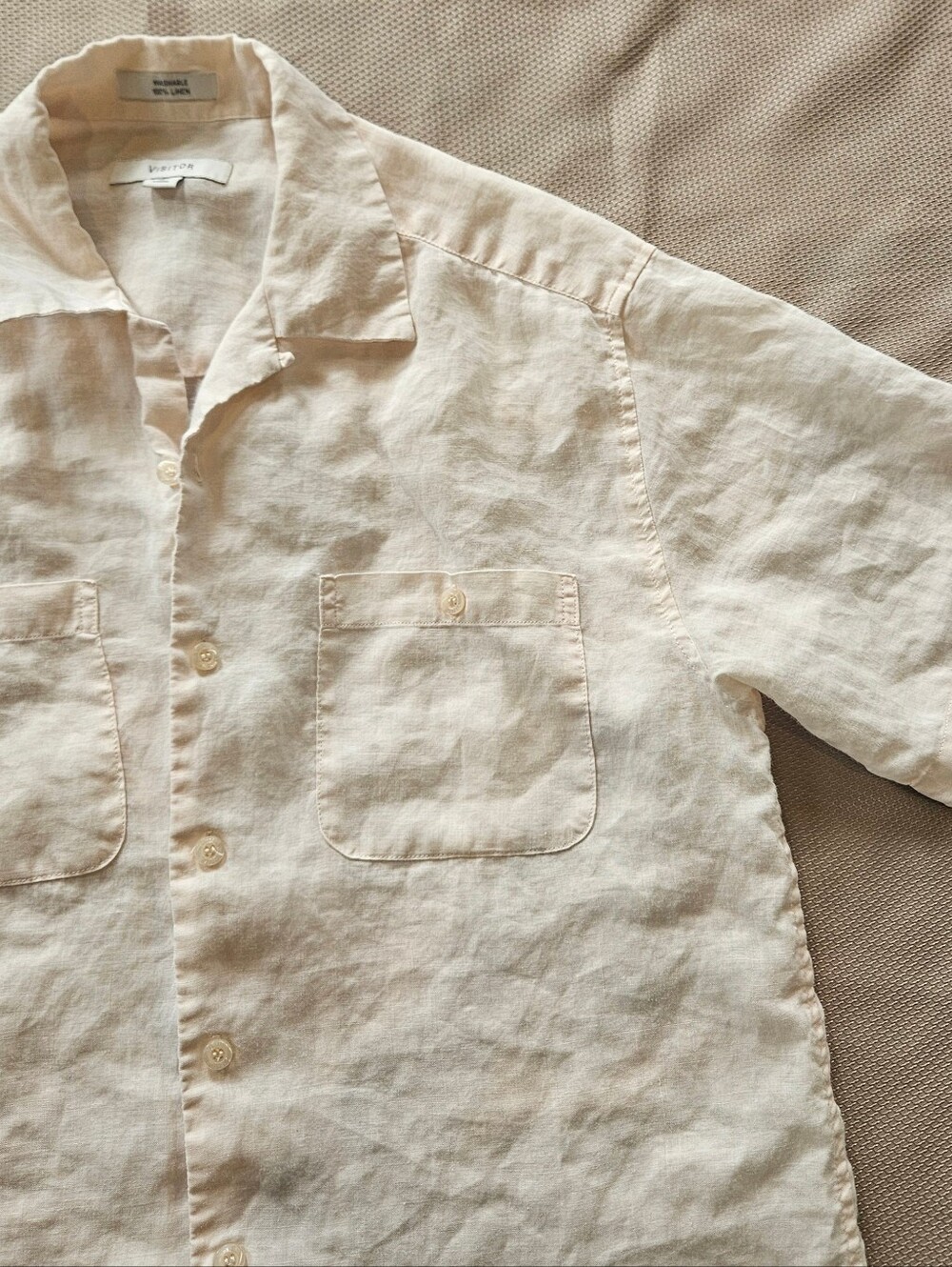 Visitor Men's Short Sleeve Button-Up Shirt 100% Linen Washable Cream Resort M